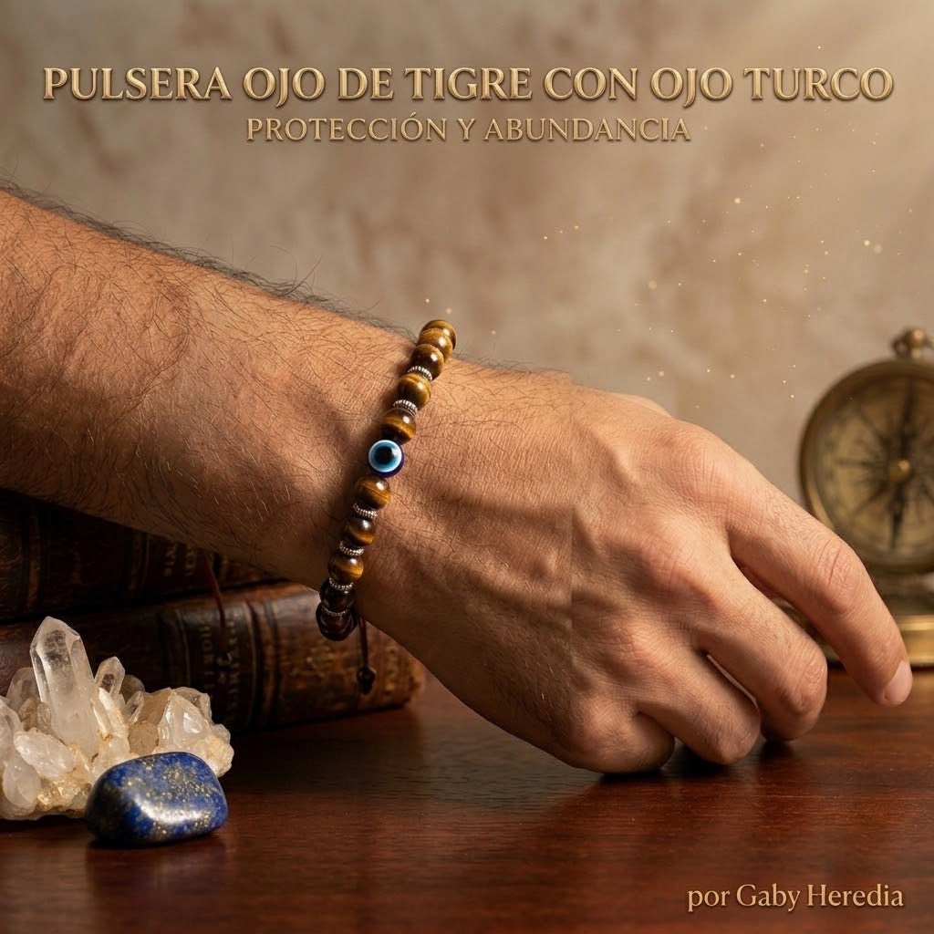 Pulsera Protección y Abundancia (Ojo de Tigre y Ojo Turco)