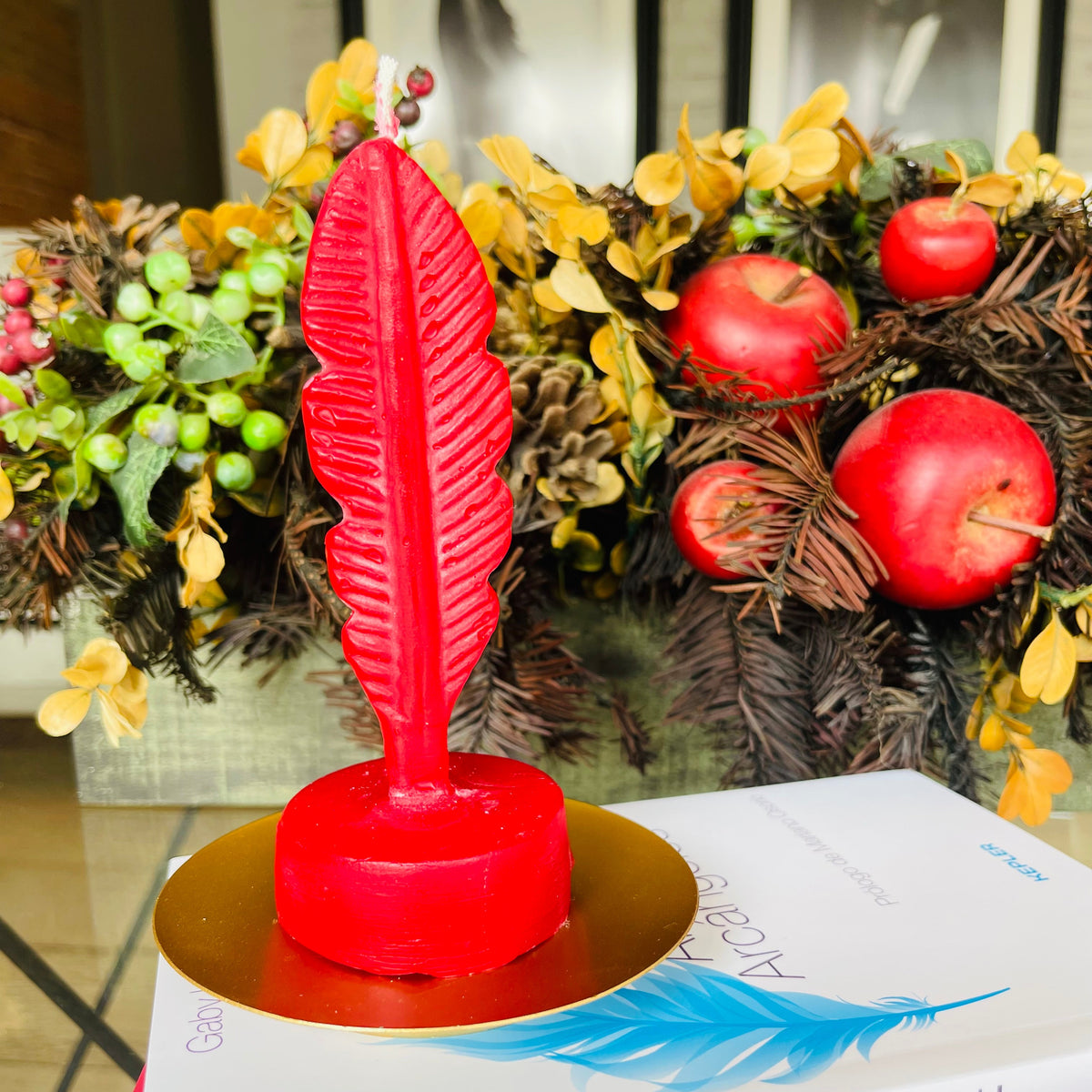Kit: Vela Roja del Ángel de la Navidad y Platito Dorado